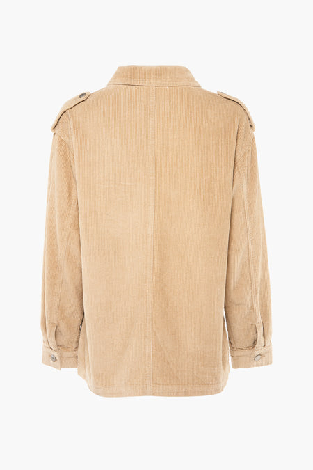 Manteau beige de MILLENIUM avec des manches longues, des epaulettes et une fermeture à boutons, côté dos.