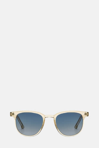Blauwe zonnebril van KOMONO met een lichtgeel montuur en subtiele details op de pootjes.
