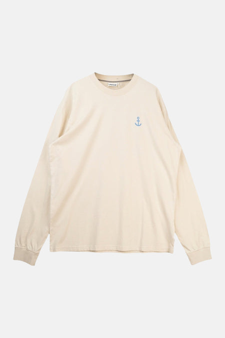 T-shirt écru à manches longues LAKOR, avec imprimé d'un oiseau portant des lunettes de soleil au dos.