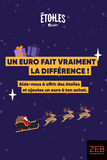 Campagne van Goed doel van ZEB STYLE LAB met illustraties van kerstcadeaus en de Kerstman.
