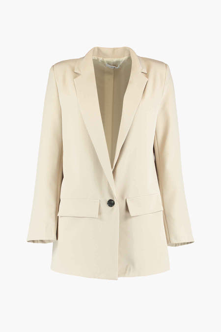 Beige blazer van HAILYS met lange mouwen, reverskraag en opgestikte zakken, dichtgeknoopt met één knoop.