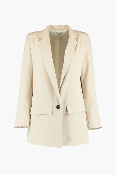 Beige blazer van HAILYS met lange mouwen, reverskraag en opgestikte zakken, dichtgeknoopt met één knoop.