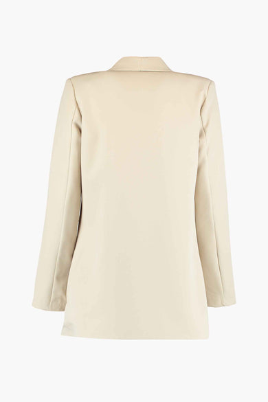 Beige blazer van HAILYS, gezien van achteren, met lange mouwen en een klassieke kraag.