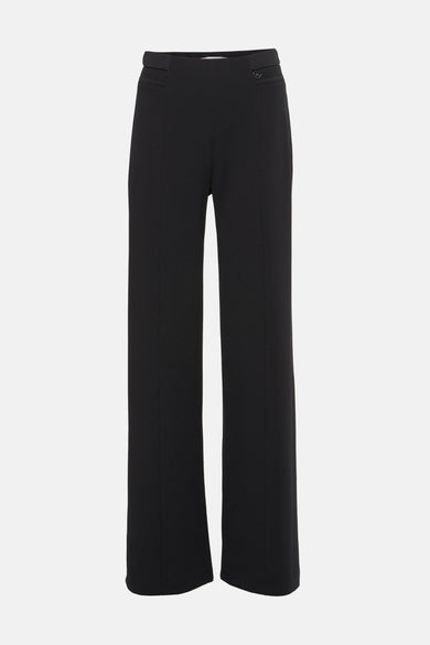 Zwarte wijde broek van AMELIE ET AMELIE, front view met hoge taille en zakken, gladde stof, minimalistisch design