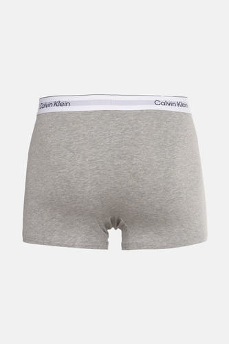Slip gris bleu de Calvin Klein, avec une ceinture élastique blanche imprimée du logo.