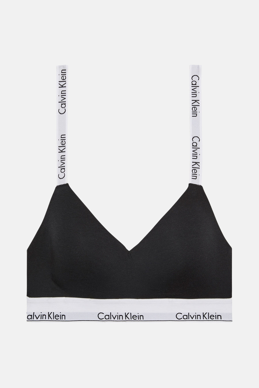 Zwarte Calvin Klein bralette met witte bandjes.
