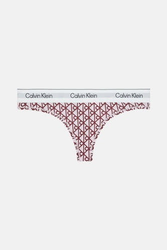 Rode slip van Calvin Klein met een patroon van cirkels en geometrische vormen.