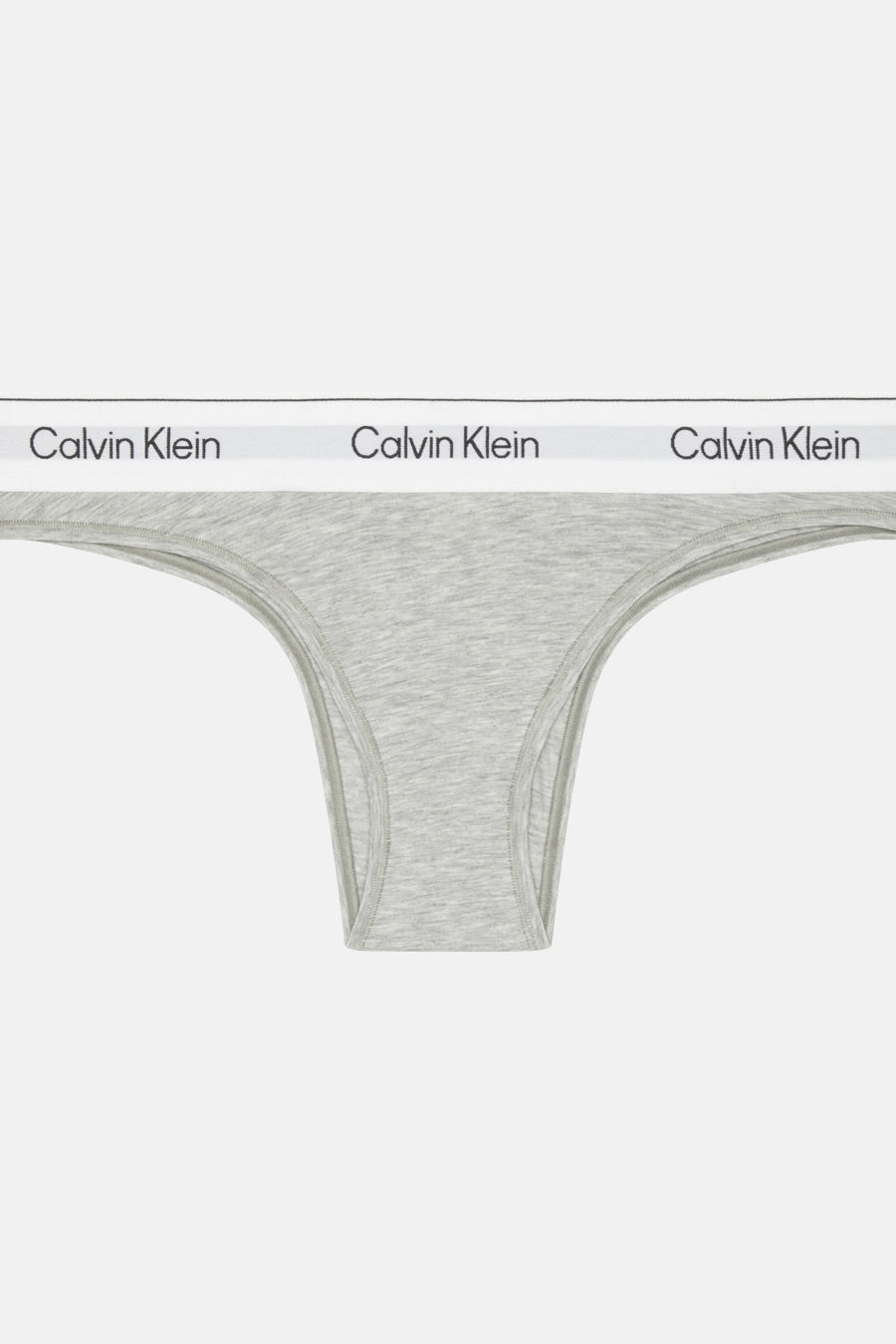 Grijze string van Calvin Klein, met een witte tailleband met merklogo.