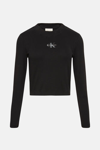 Zwarte Calvin Klein Jeans crop top met lange mouwen.