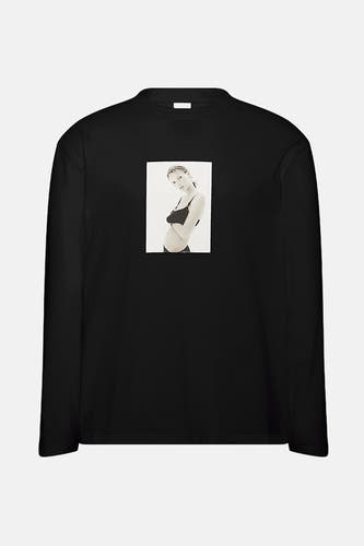 Gilet longsleeve noir de Calvin Klein, avec une photo d'une femme enceinte sur l'avant.