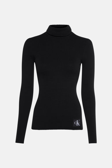 Sweat-shirt noir à col montant de Calvin Klein, avec un logo subtil sur la partie avant.