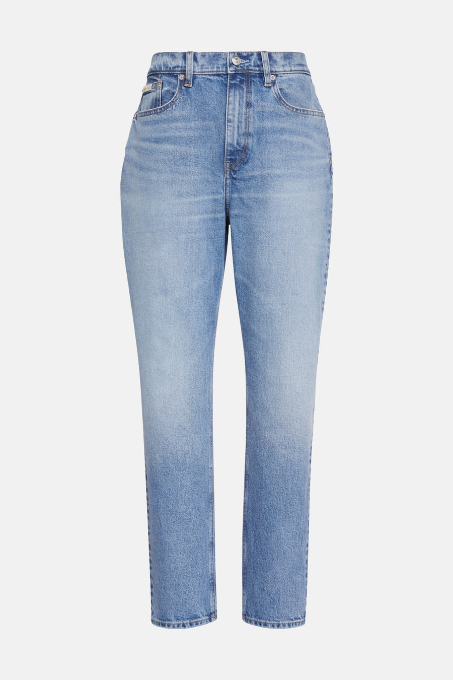 Middenblauwe mom jeans van Calvin Klein met rechte pijpen en subtiele wassing.