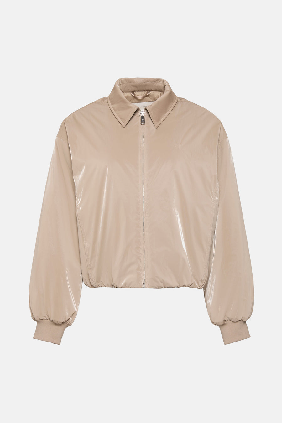 Beige jack van Calvin Klein, met lange ballonmouwen en een kraag.
