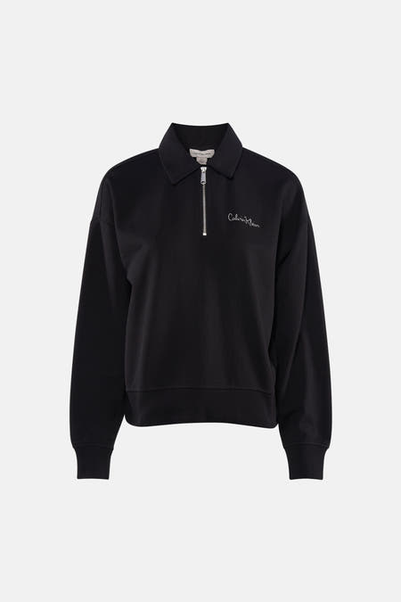 Gilet noir de Calvin Klein avec fermeture éclair et logo Calvin Klein sur l'avant.