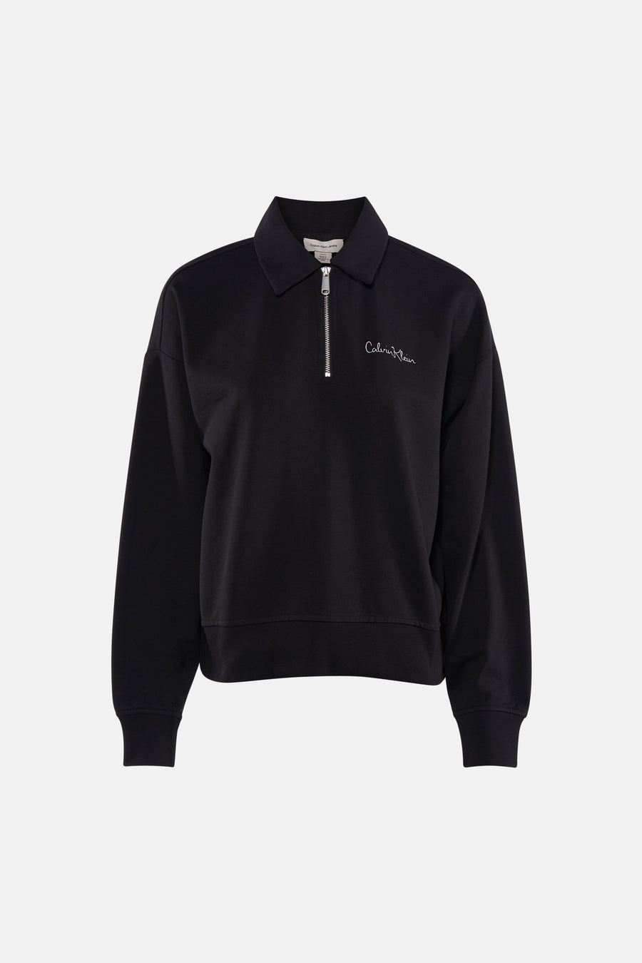 Gilet noir de Calvin Klein avec fermeture éclair et logo Calvin Klein sur l'avant.