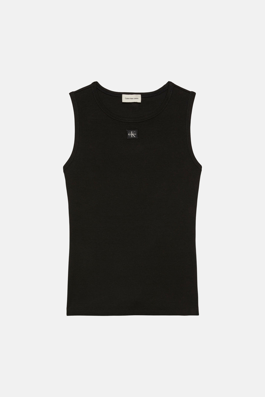 Débardeur noir Calvin Klein Jeans, avec un petit logo sur la poitrine.