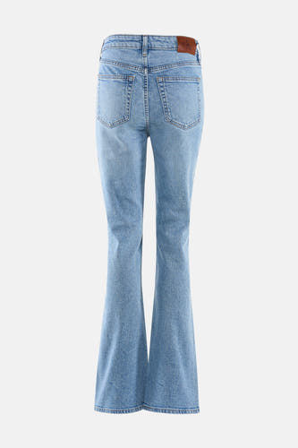 Lichtblauwe skinny bootcut jeans van Calvin Klein, achterzijde met bruin label en flared pijpen