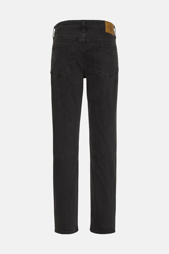 Zwarte slim fit jeans van Calvin Klein, met klassieke vijf zakken en een leren patch.