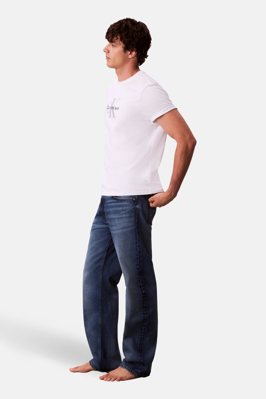 Rechte jeans van blauw denim van Calvin Klein, met een casual stijl en zonder schoenen.
