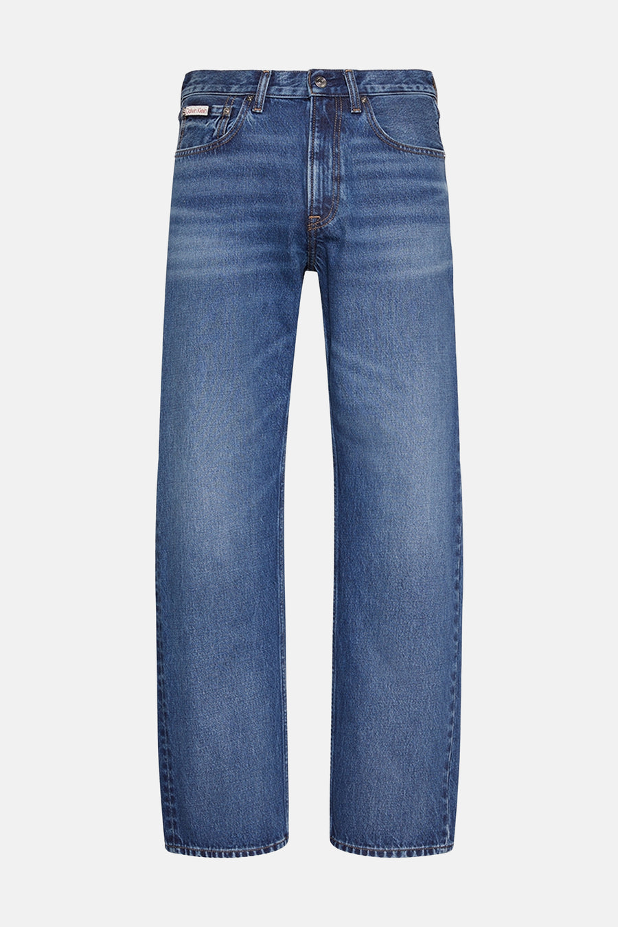 Rechte mid blue denim jeans van Calvin Klein met normale tailleband en klassieke vijfzakkenstyling.