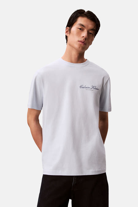 Blauw T-shirt met korte mouwen van Calvin Klein, met een klein logo op de borst en een effen design.