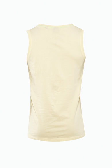 Gele tanktop van Petrol Industries, gezien van achteren, met een effen patroon en een comfortabele pasvorm.