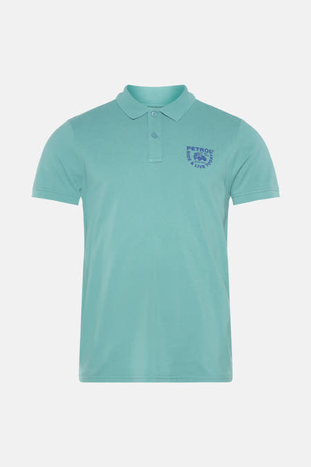 Blauw poloshirt met korte mouwen van Petrol Industries®, met een logo op de borst.