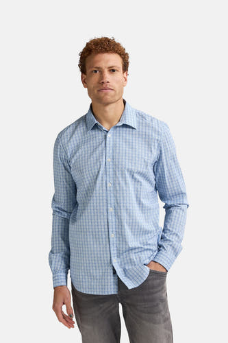 Blauw overhemd met lange mouwen van Petrol Industries®, met een subtiel all-over patroon en nonchalante pasvorm.

