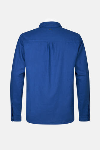 Blauw overhemd met lange mouwen van Petrol Industries, achterkant weergegeven, met knoopsluiting en puntige kraag.