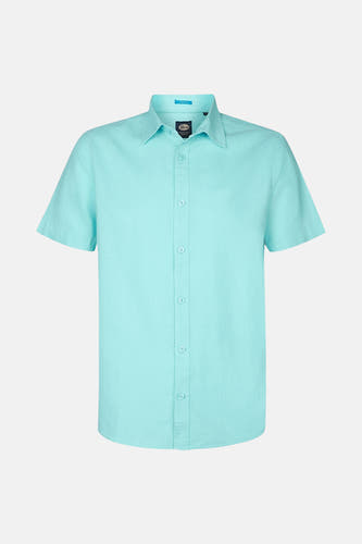 Turquoise overhemd met korte mouwen van Petrol Industries, effen afgewerkt.