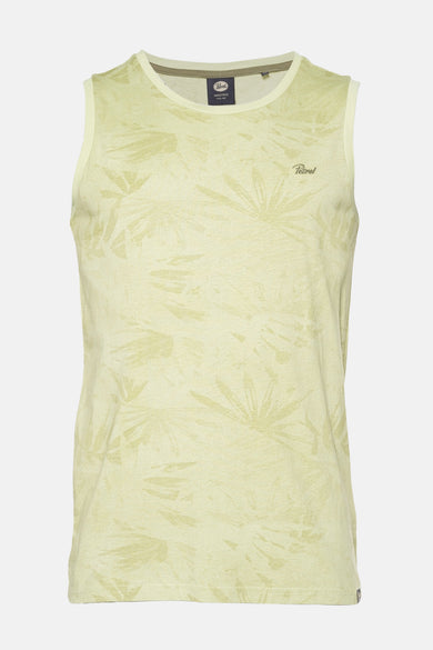 Mouwloze groene tanktop van Petrol Industries, met bladmotief.