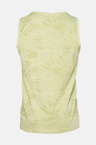 Mouwloze groene tanktop van Petrol Industries® met een subtiele tropische print, gezien vanaf de achterkant.
