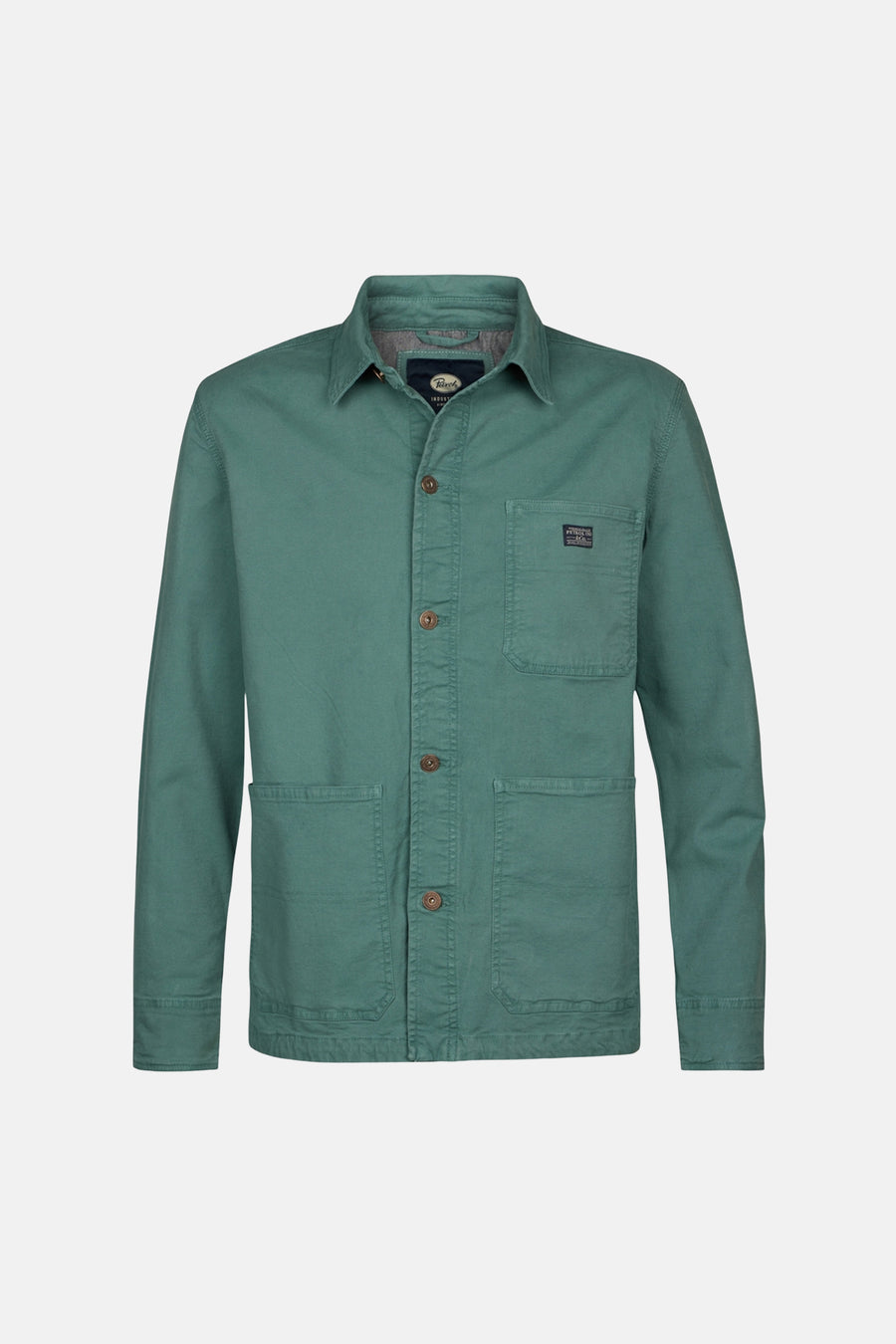 Groen overhemd met lange mouwen van Petrol Industries, met een borstzak en twee steekzakken.