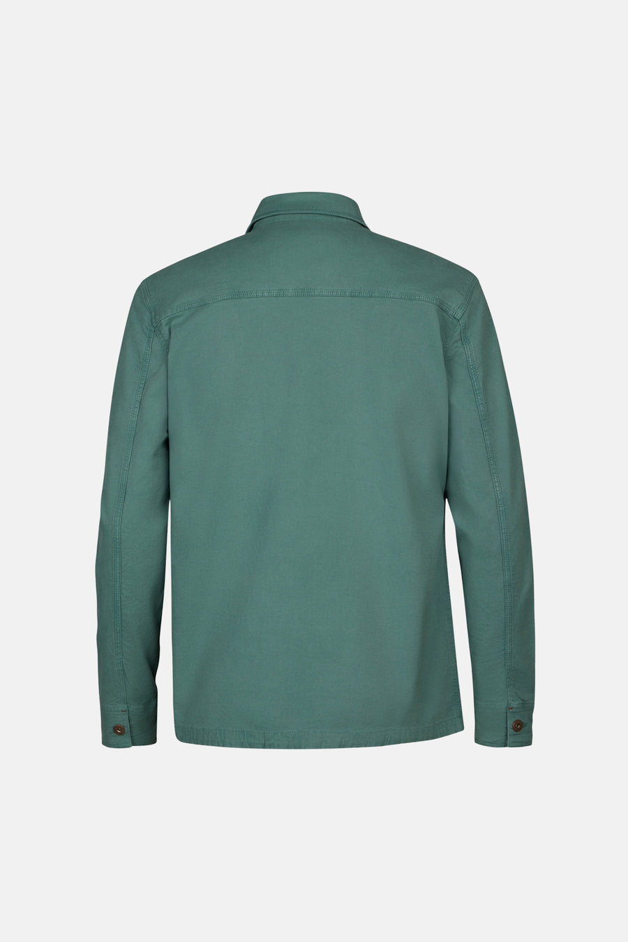 Groen overhemd met lange mouwen van Petrol Industries, achterkant zichtbaar met knoopdetails op de manchetten.
