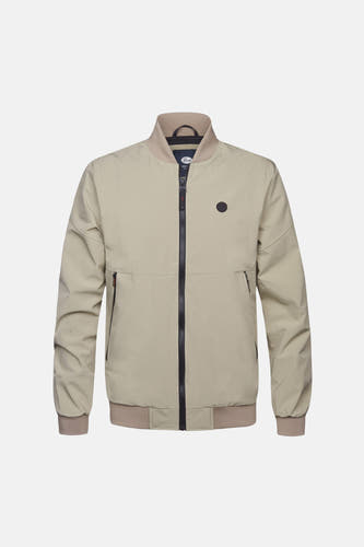 Beige korte jas van Petrol Industries®, met rits en ronde merkbadge op de borst.