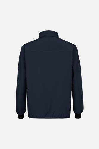 Blauw, kort jas van Petrol Industries, gezien van achteren met een effen ontwerp en lange mouwen.