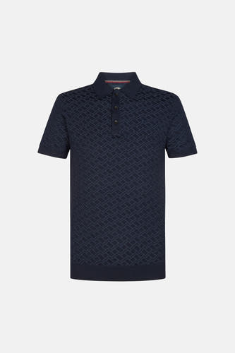 Blauw poloshirt met korte mouwen van Petrol Industries met ingeweven geometrisch motief.
