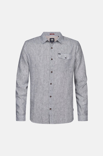 Blauw gestreept overhemd met lange mouwen van Petrol Industries, met borstzakje en bruine knopen.