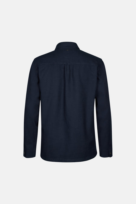 Blauw overhemd met lange mouwen van Petrol Industries®, rugaanzicht met schouderpas en knoopdetail.