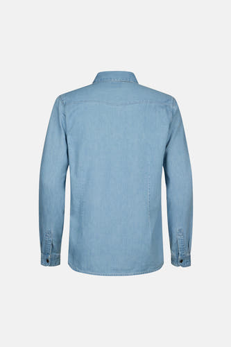 Jeans jas van lichtblauw denim van Petrol Industries, achterkant weergegeven, met lange mouwen en knoopsluitingen.