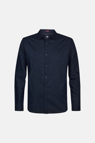 Blauw overhemd met lange mouwen van Petrol Industries, effen textuur en knoopsluiting.