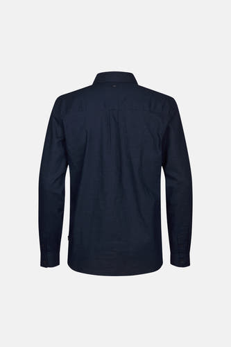 Blauw overhemd van Petrol Industries met lange mouwen, gezien van achteren.
