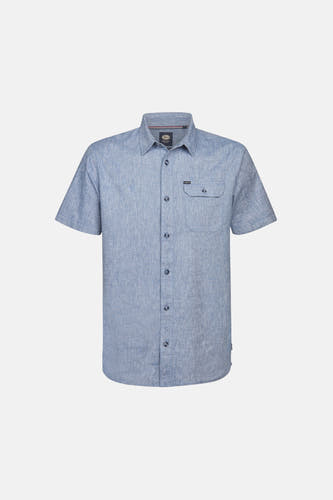 Blauw overhemd met korte mouwen van Petrol Industries, met borstzak en knoopsluiting.