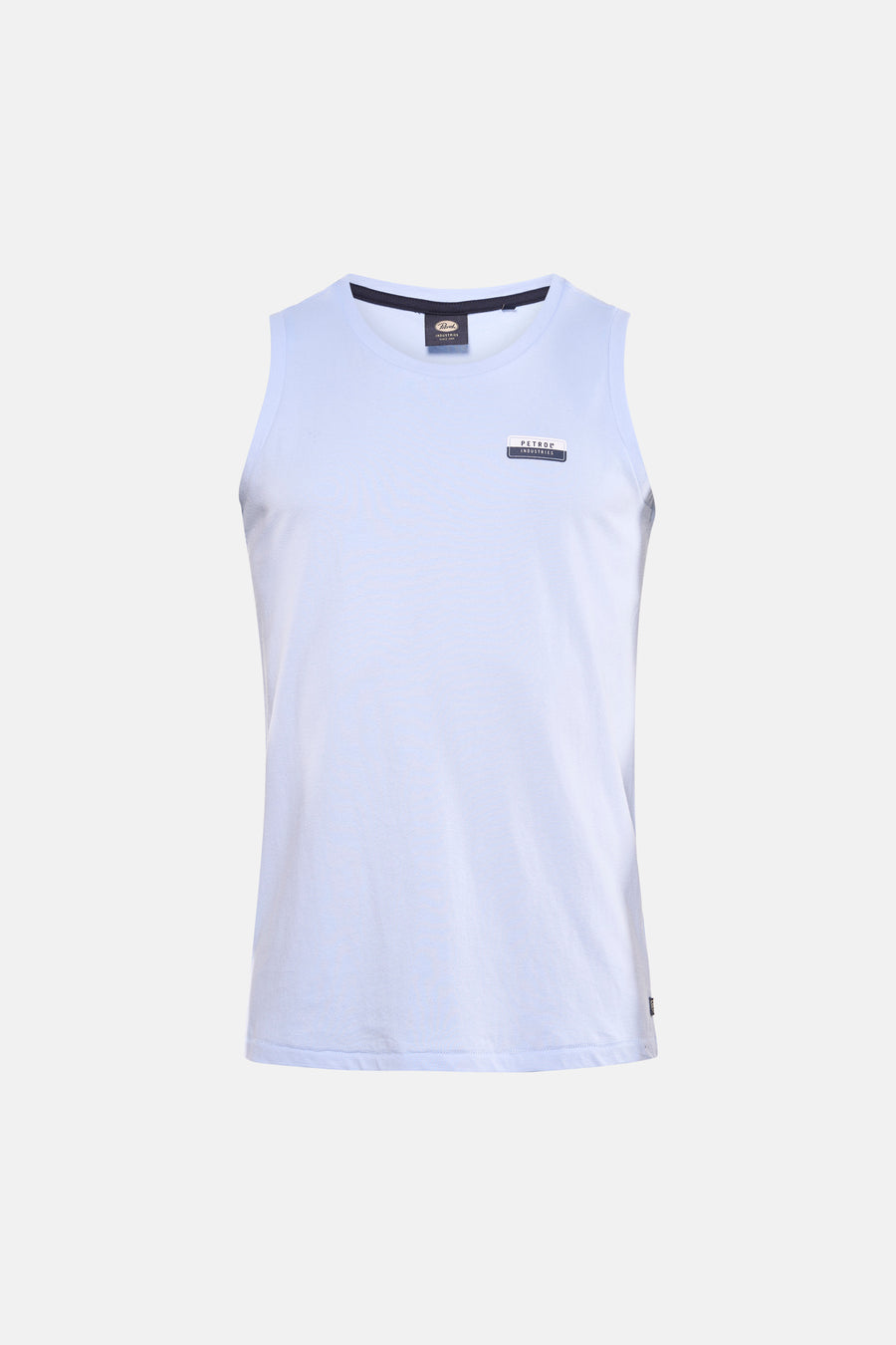 Blauw tanktop van Petrol Industries, met een logo badge op de borst.