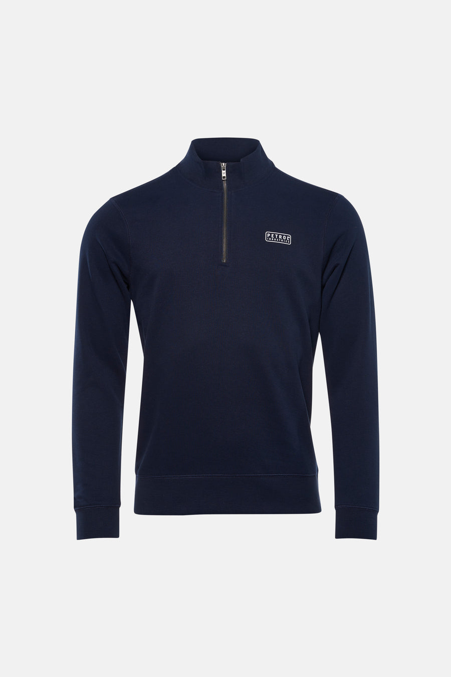 Blauwe sweater met ronde hals van Petrol Industries, met korte ritssluiting aan de voorkant.