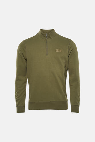 Groene sweater met ronde hals van Petrol Industries, met een korte ritssluiting en een merklogo op de borst.