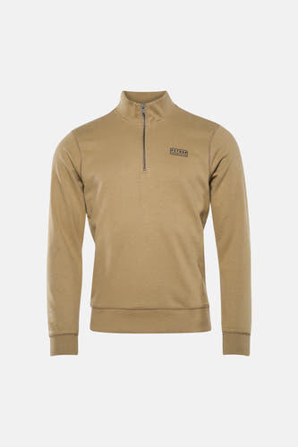 Beige sweater met ronde hals van Petrol Industries, met een korte ritssluiting en logo op de borst.