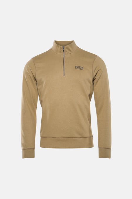 Beige sweater met ronde hals van Petrol Industries, met een korte ritssluiting en logo op de borst.
