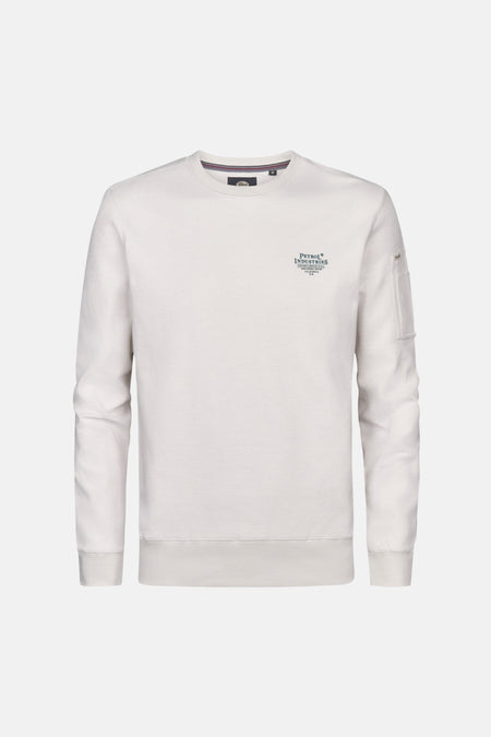 Gilet écru avec col rond de Petrol Industries, avec structure côtelée et une poche sur la manche.