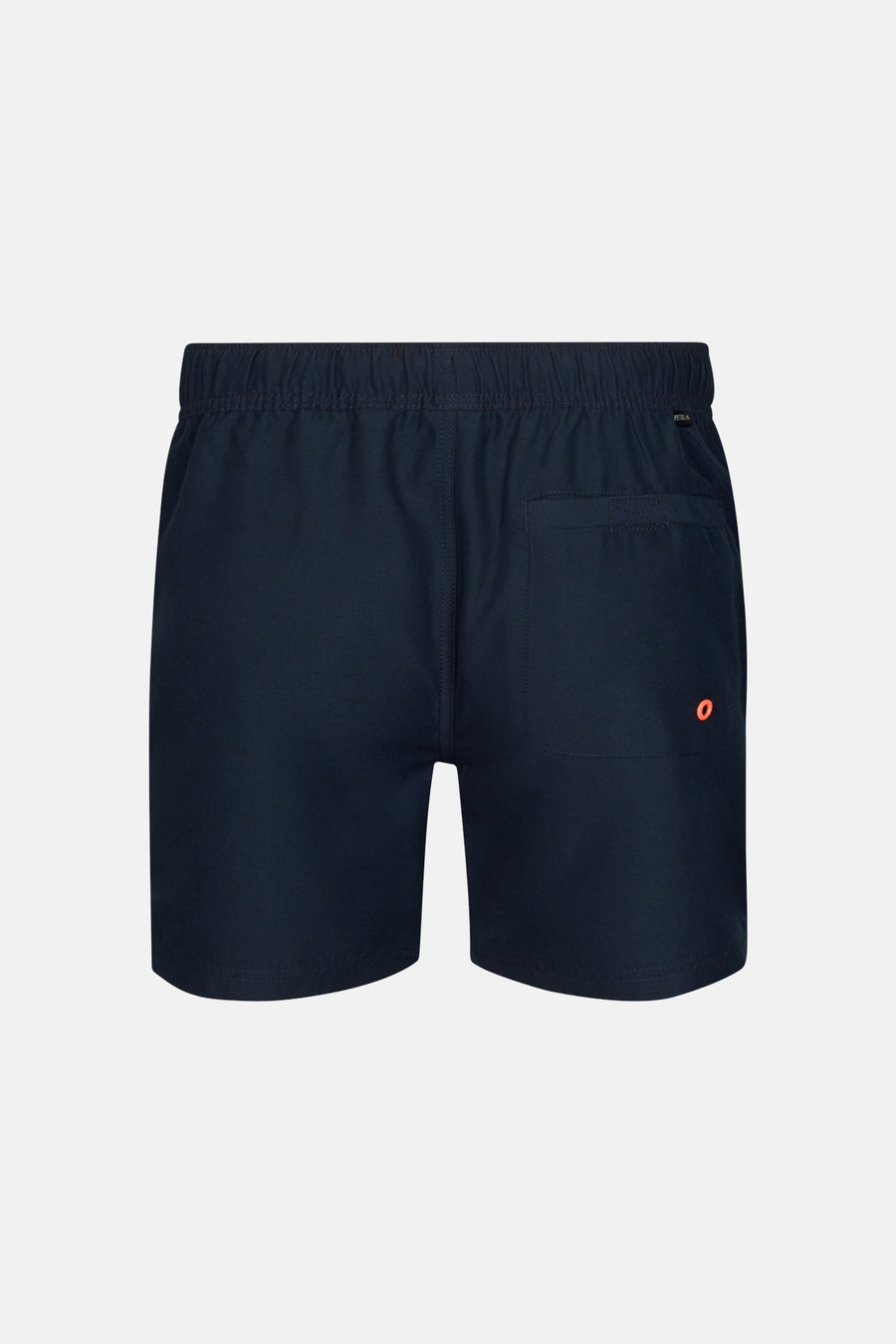 Blauwe zwemshort van Petrol Industries, met achterzak en een klein oranje detail.